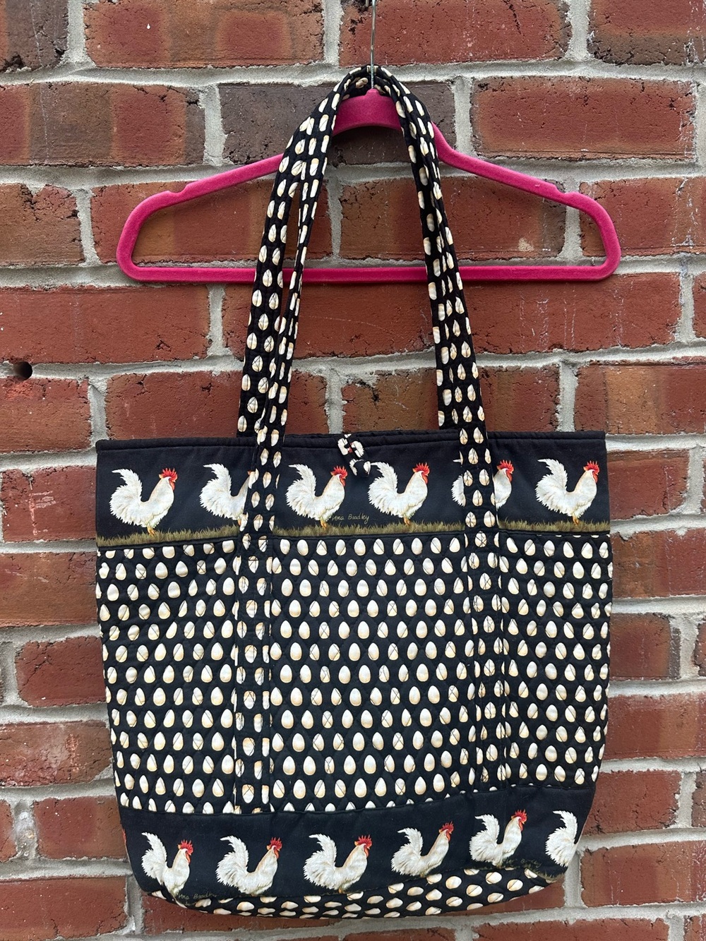 Vera Bradley ✨Retired Vintage Black & White Chicken Egg Chanticleer Quilted Tote